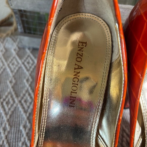 Enzo Angiolino’s ‘Eagemma’ Vibrant Orange Diamond Peep Toe‎ Heels - Size 5 1/2 M - Picture 3 of 13